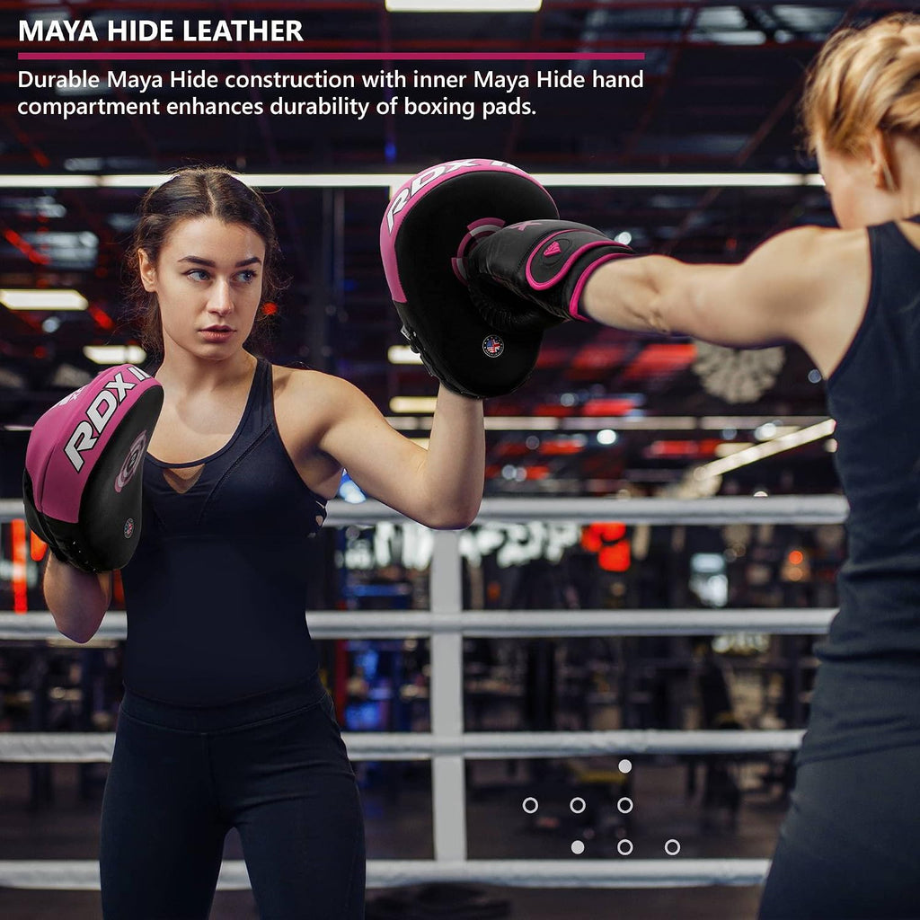Boxing Pads Focus Mitts, Maya Hide Leather Curved Hook and Jab Target Hand Pads, Great for MMA, Kickboxing, Martial