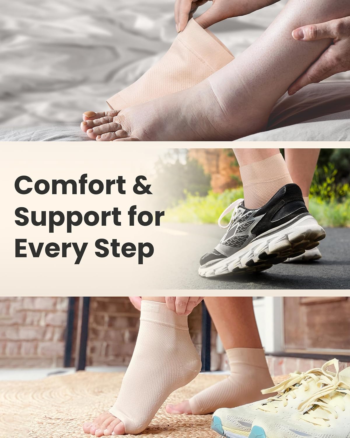 Ankle Compression Sleeve - 1-Pair, Plantar Fasciitis Braces - Open Toe Compression Socks for Swelling, Sprain