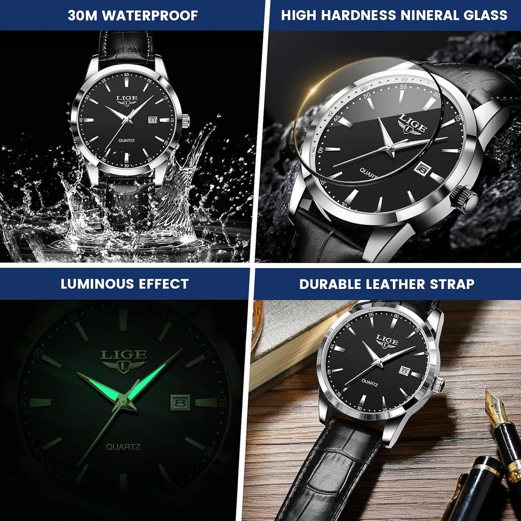 Watches for Men Waterproof Analog Dress Vintage Chronograph Analog Casual Leather Stainless Steel Unique Quartz