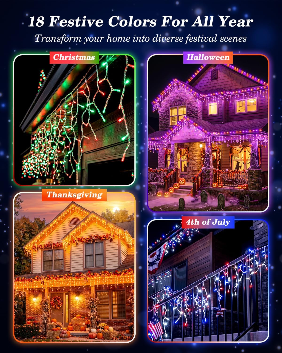 35 Colors Changing Icicle Lights for Outdoor Connectable, 26FT | Halloween Icicle Lights Outside with Remote Plug in