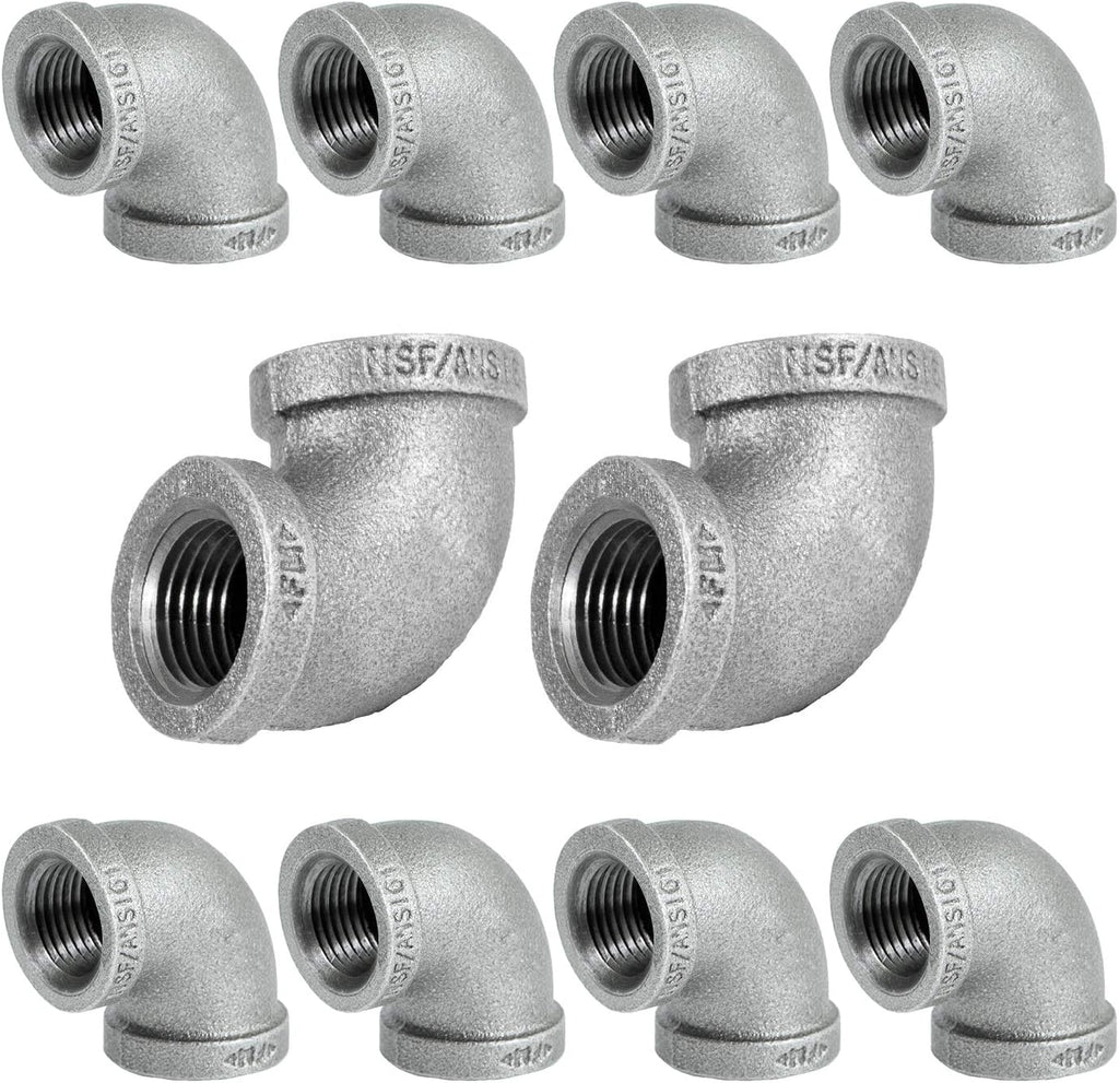 SUPPLYGIANT GMNL0012-10, 1/2 Inch 90 Degree Elbow, Malleable Iron Threaded Pipe Fitting, Galvanized (Pack Of 10)