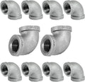 SUPPLYGIANT GMNL0012-10, 1/2 Inch 90 Degree Elbow, Malleable Iron Threaded Pipe Fitting, Galvanized (Pack Of 10)