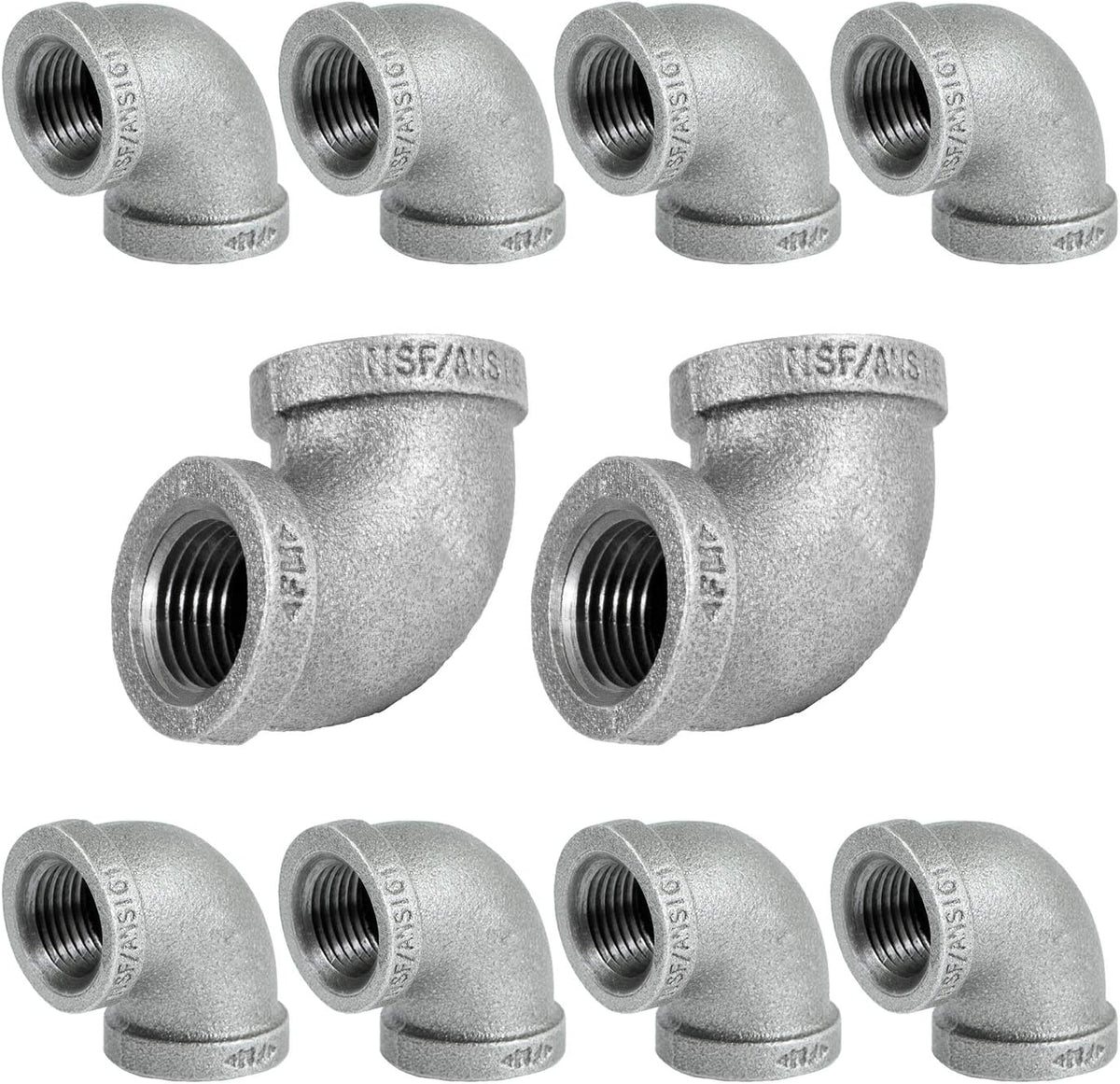SUPPLYGIANT GMNL0012-10, 1/2 Inch 90 Degree Elbow, Malleable Iron Threaded Pipe Fitting, Galvanized (Pack Of 10)
