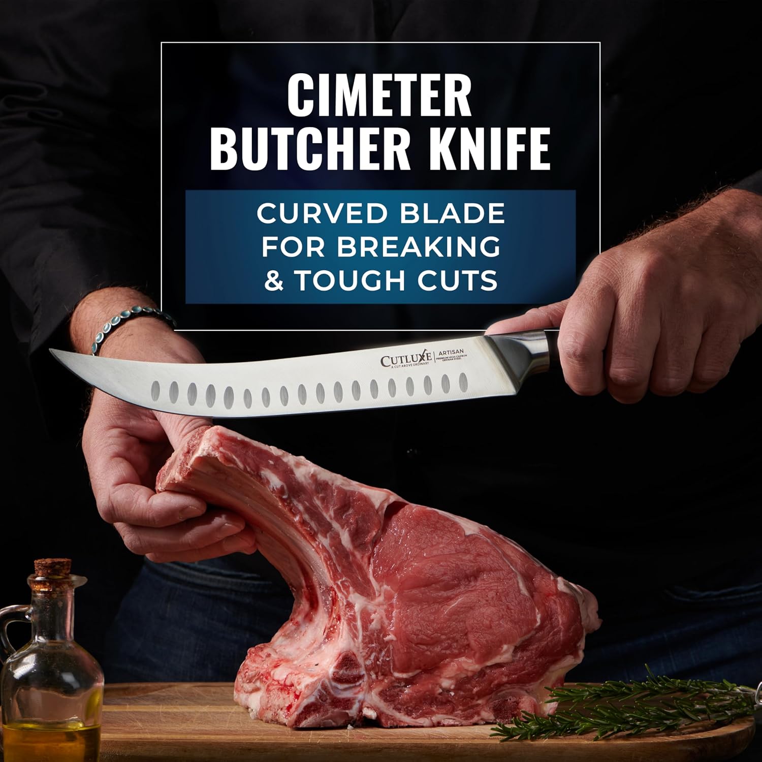 Butcher Knife Set, Brisket, Breaking & Boning Knife with Honing Rod
