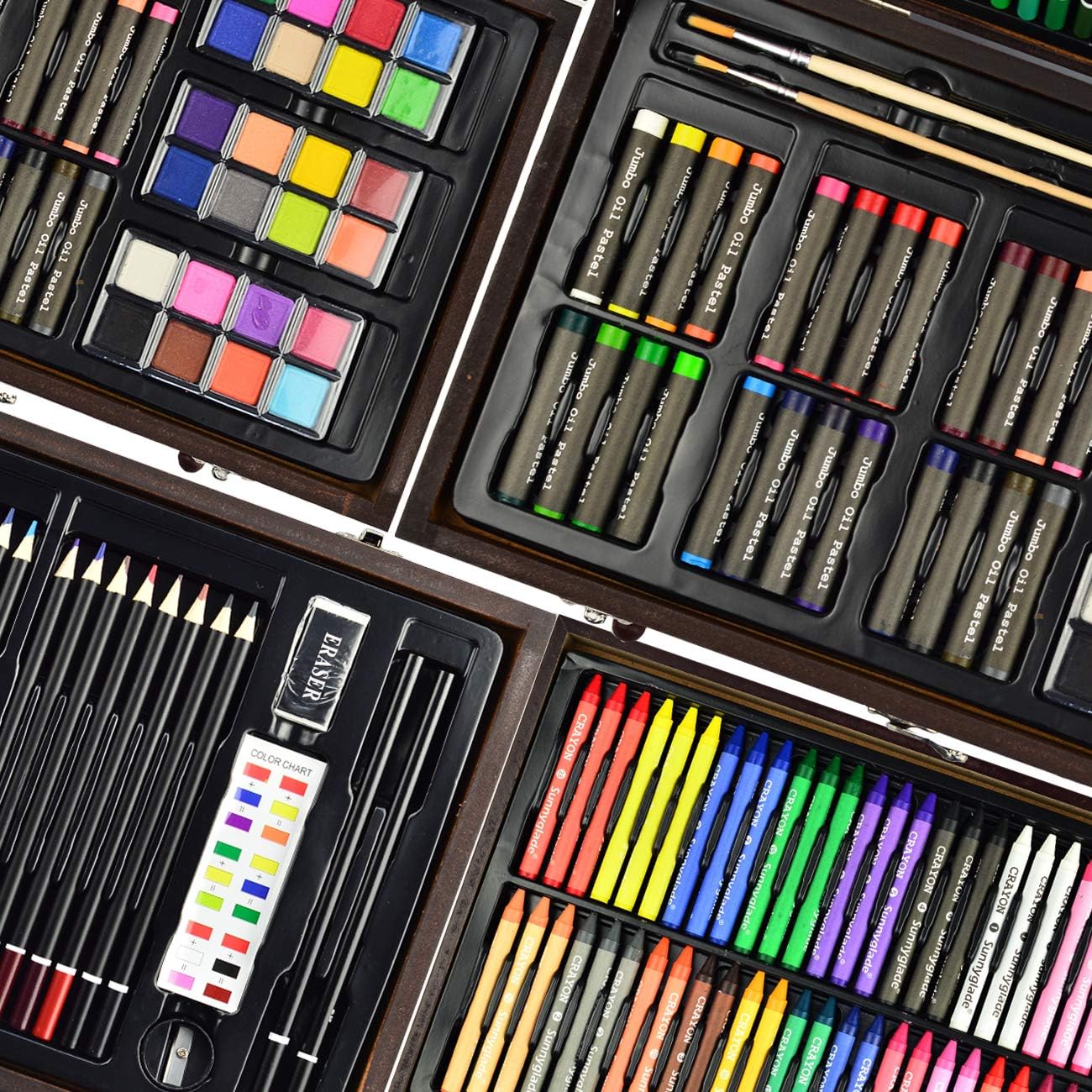 145 Piece Deluxe Art Set, Wooden Box & Drawing Kit with Crayons, Oil Pastels, Colored Pencils, Watercolor Cakes