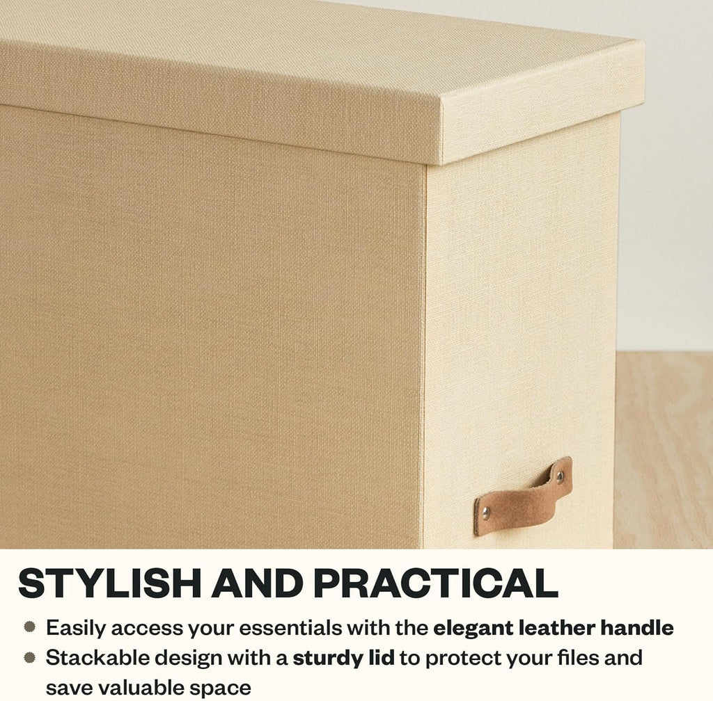 Bigso John File Box - File Storage Box and File Organizer for Important Paperwork - Durable Hanging File Box with Lid