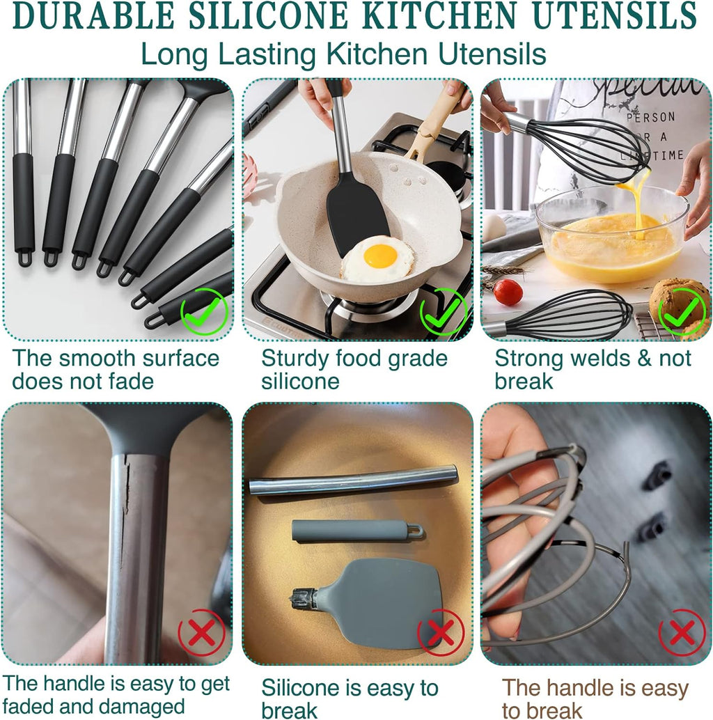Stainless Steel Kitchen Cooking Utensil Set, Umite Chef 15 pcs Cooking Utensils - Nonstick Kitchen Utensils Cookware