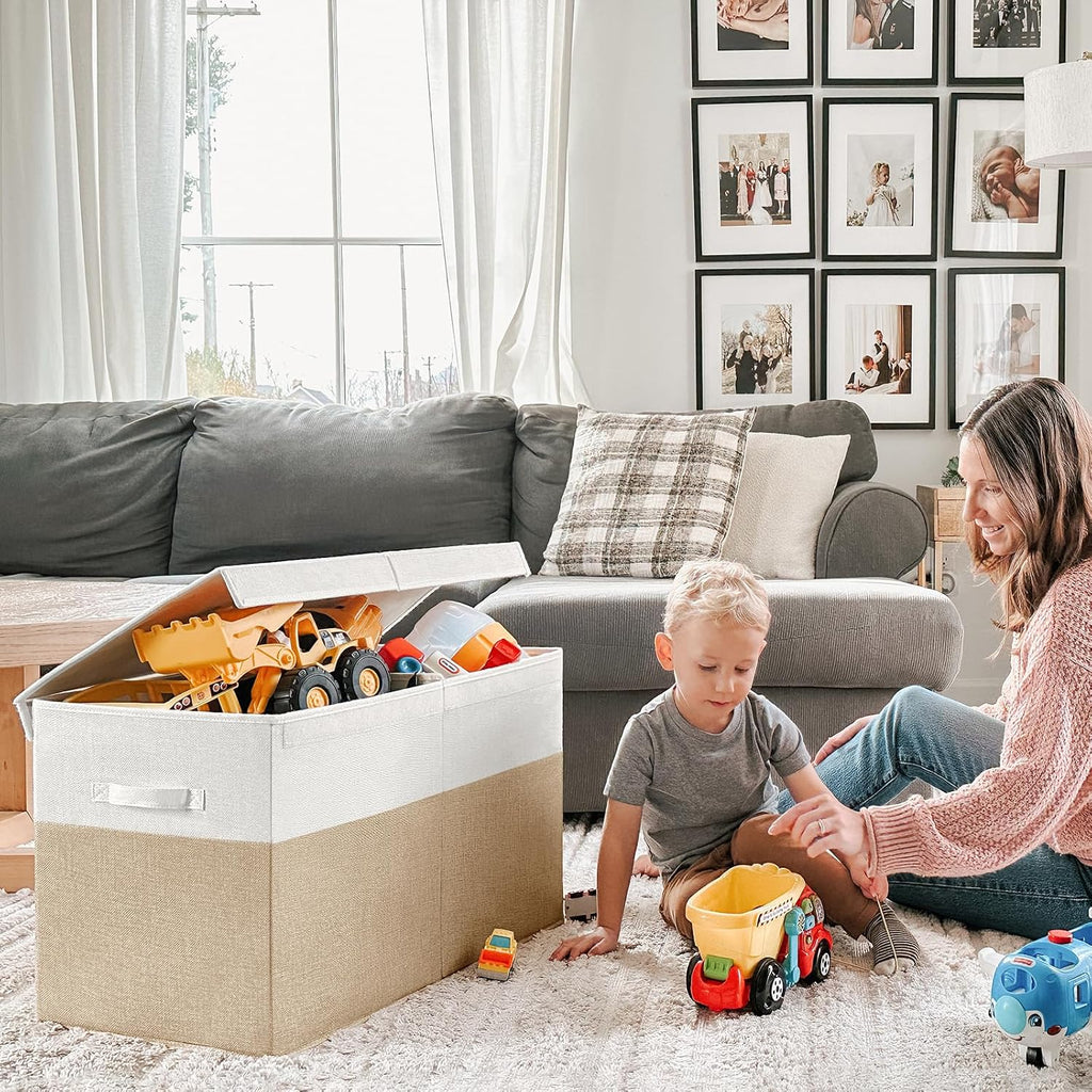 85L Large Toy Storage Box with Lid Divider Foldable Toy Chest