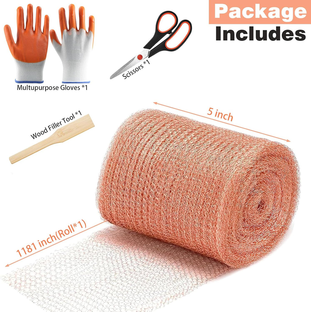 Copper Mesh Rodent Control, 5 in x 100 ft Copper Wool for Mice, Rats & Bats | Premium Copper Mesh Roll for Weep