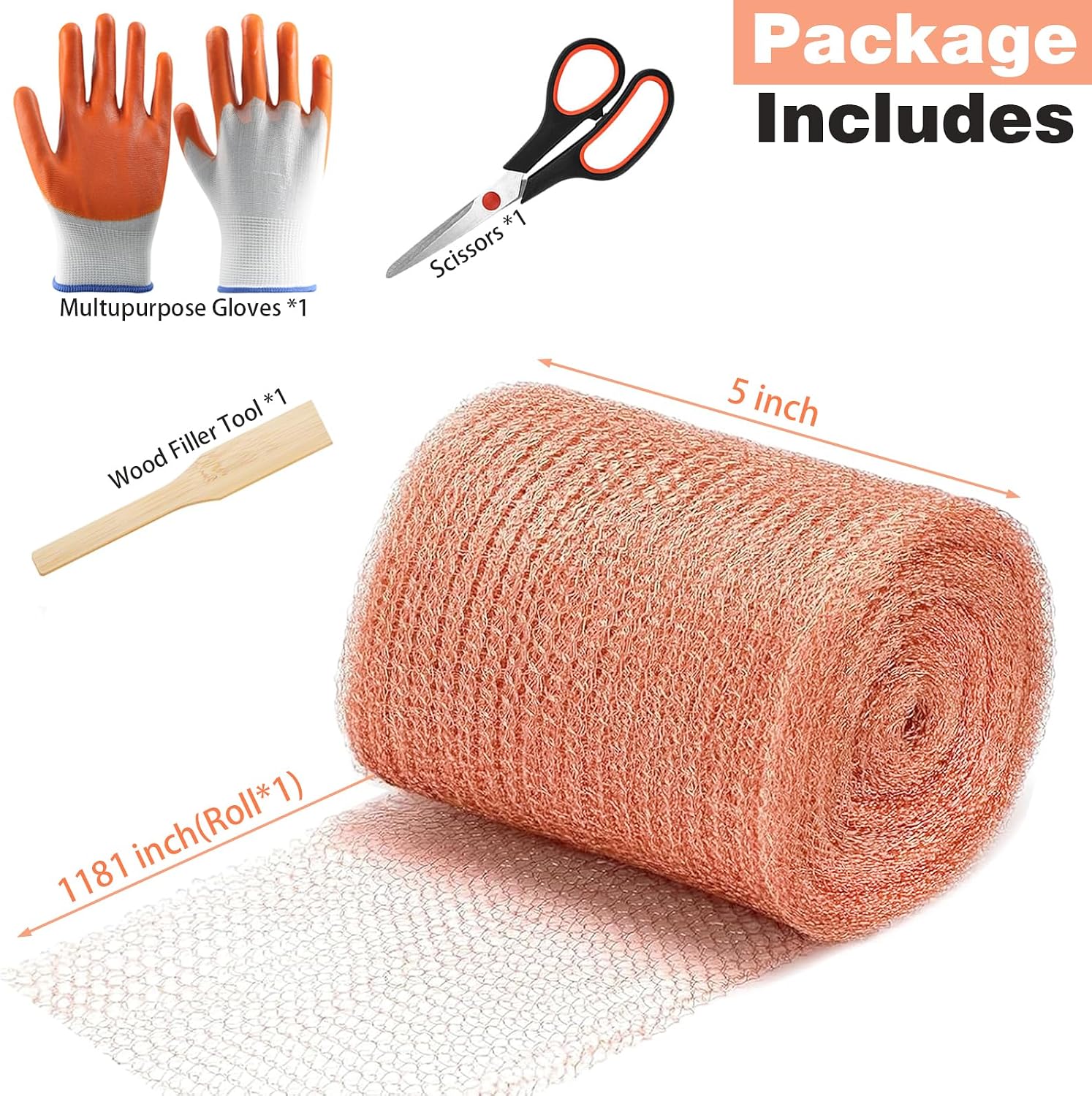 Copper Mesh Rodent Control, 5 in x 100 ft Copper Wool for Mice, Rats & Bats | Premium Copper Mesh Roll for Weep