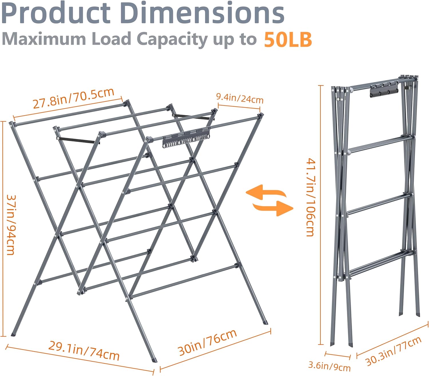Drying Rack Clothing,12 Drying Poles with Sock Clips Clothes Drying Rack | Foldable Portable Laundry Drying Rack for