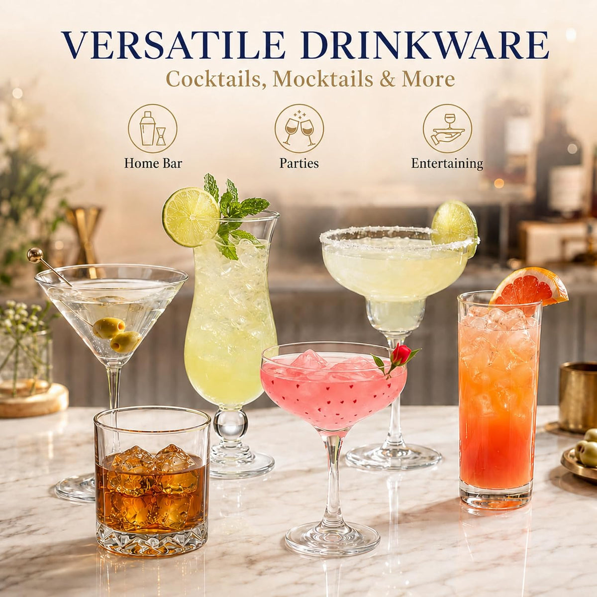 6 Set Cocktail Glasses Mixed Drinkware,6-piece Variety Set