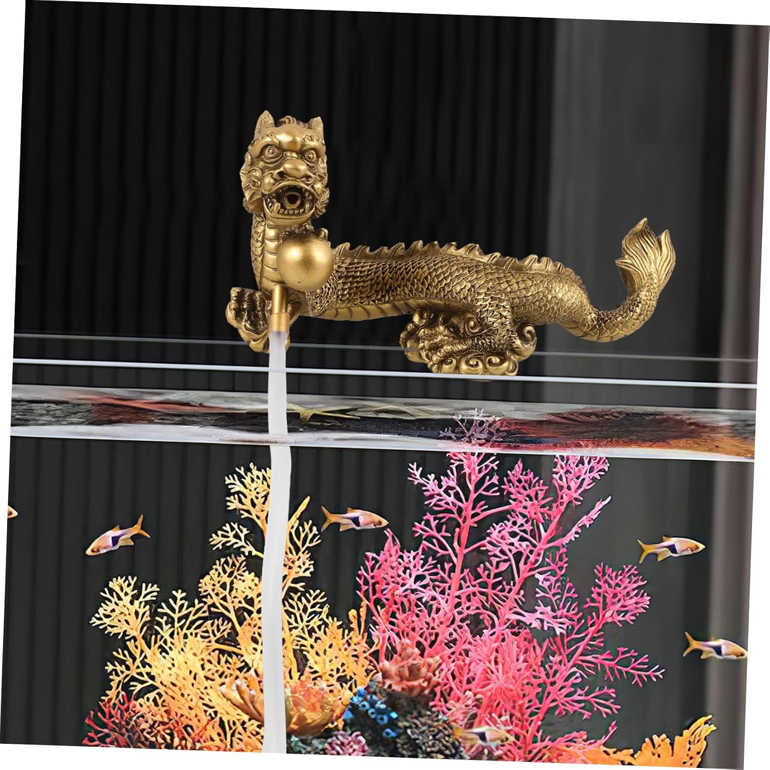 Golden Dragon Water Fountain Fish Tank Decor Bubbler Aquarium Accessory