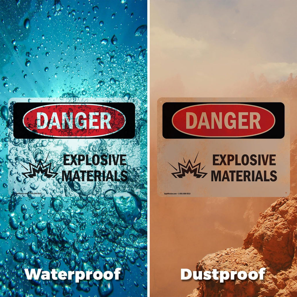 (2 Pack) Explosive Materials OSHA Danger Sign 5 Inch X 3.5 Inch Vinyl Label Decal Sticker Weather Resistant, UV