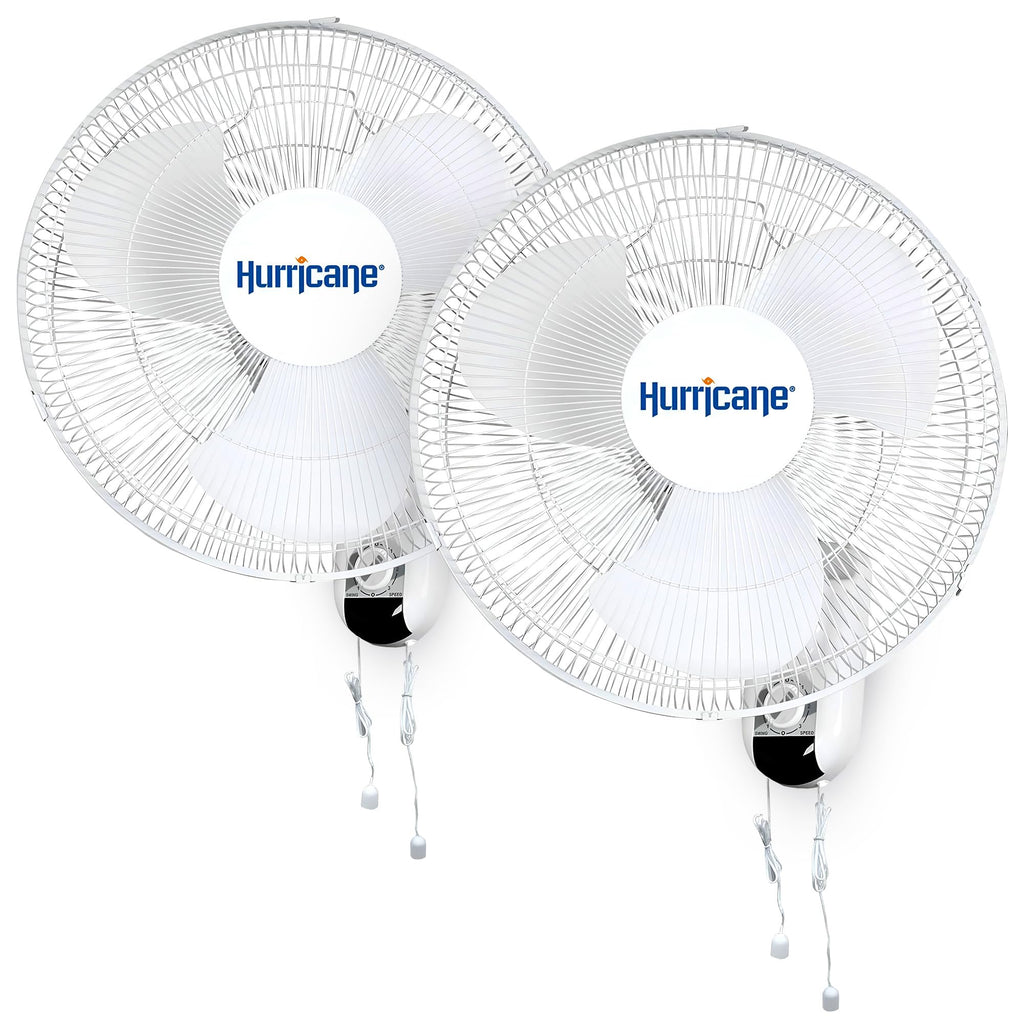 Classic Oscillating Wall Mount Fan, 3 Speeds, White-16in, 2 Pack