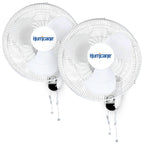 Classic Oscillating Wall Mount Fan, 3 Speeds, White-16in, 2 Pack
