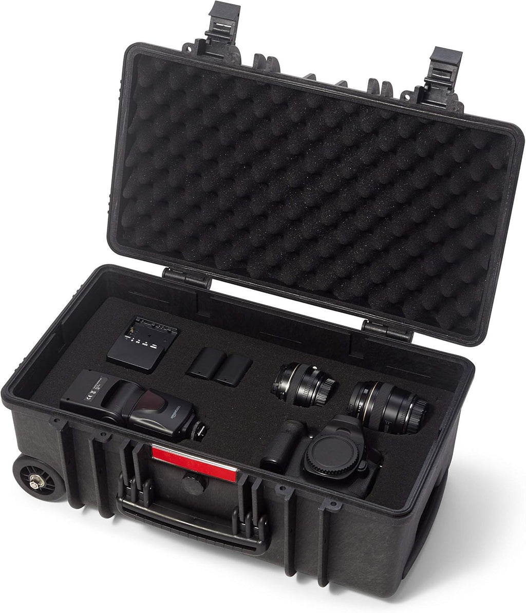Hard Protective Camera Case with Wheels, Large, Black, 22"L x 14"W x 9.8"H