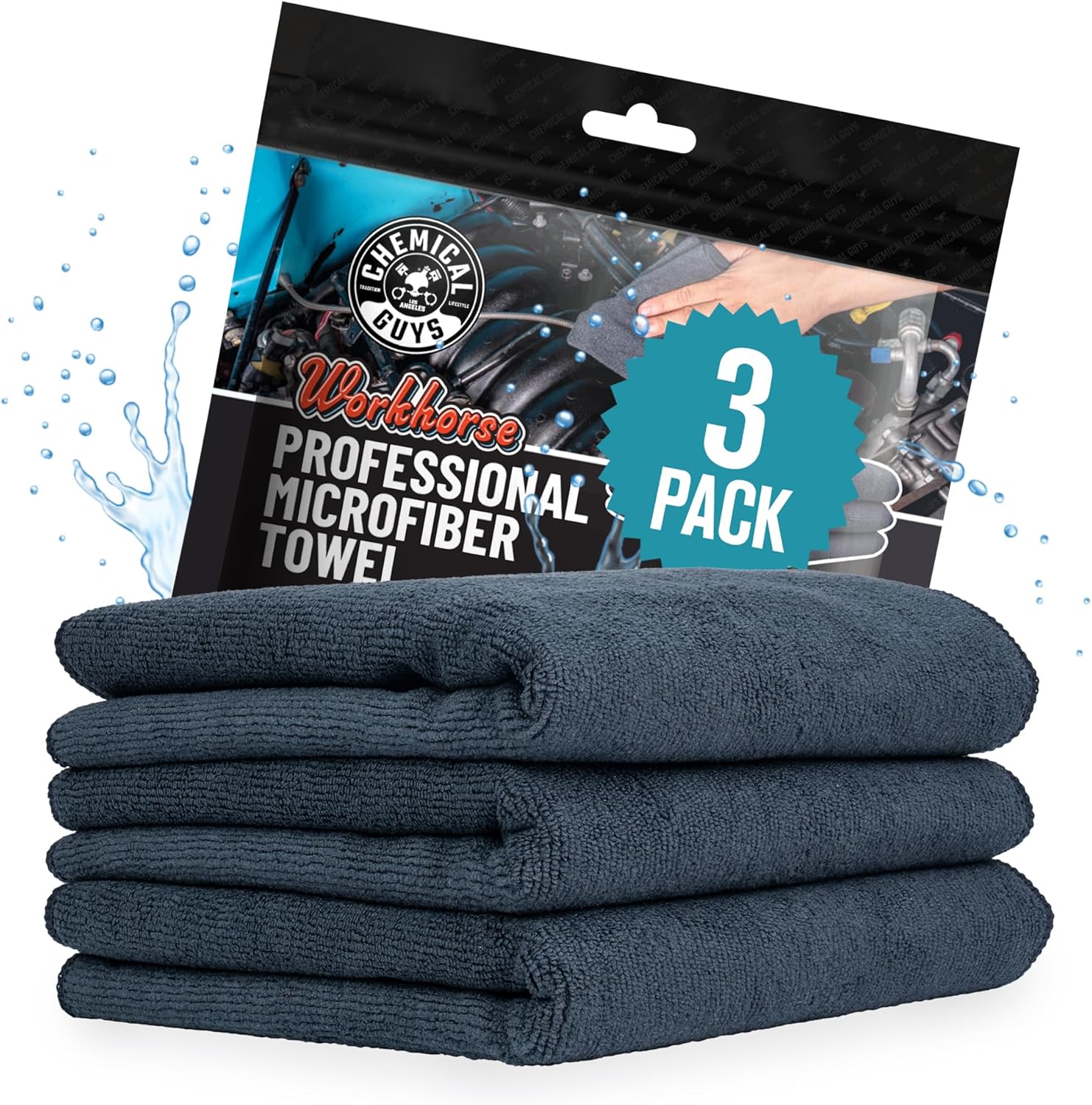 Workhorse Professional Grade Microfiber Towels for Cars - Black 16x16 Inch Microfiber Cleaning Cloths for Home & Pet
