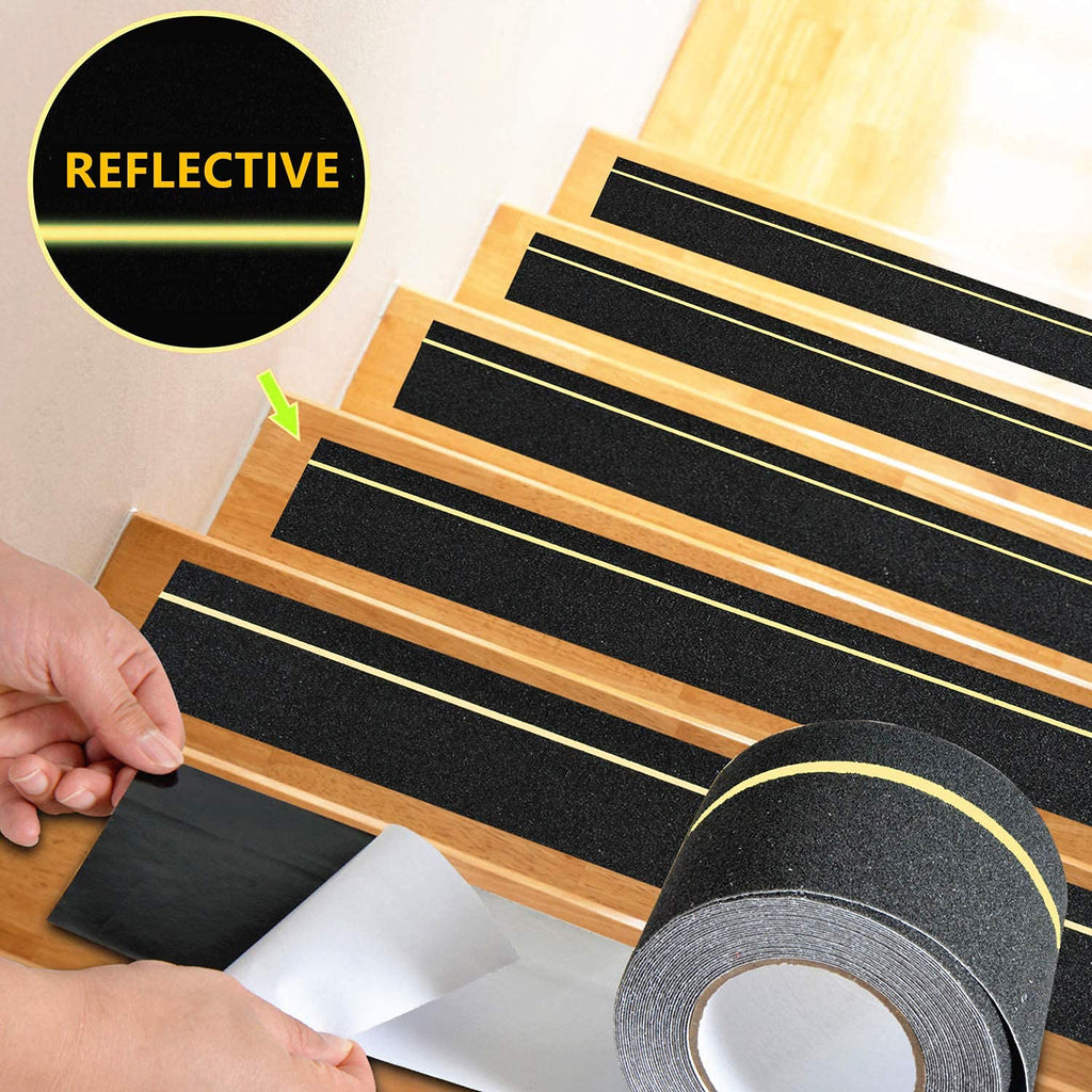 4" x 33FT Anti Slip Tape with Reflective Stripe,Premium Grip Tape Non Slip Stair Treads Tape,Non Skid Tape, High