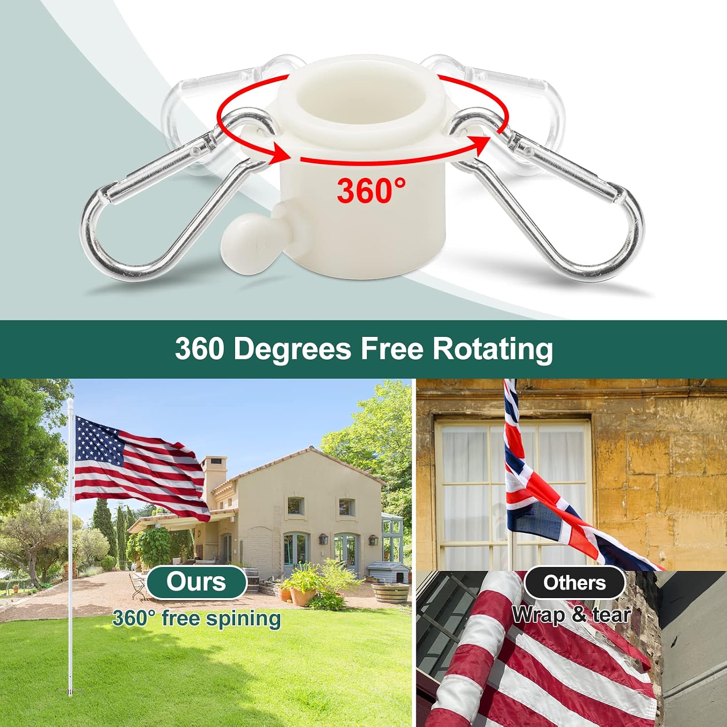 Yard Flag Pole for Outside Ground - 8.5 ft Tangle Free Heavy Duty Flag Pole Kit with 2 Anti-Tip Prong Base,Portable