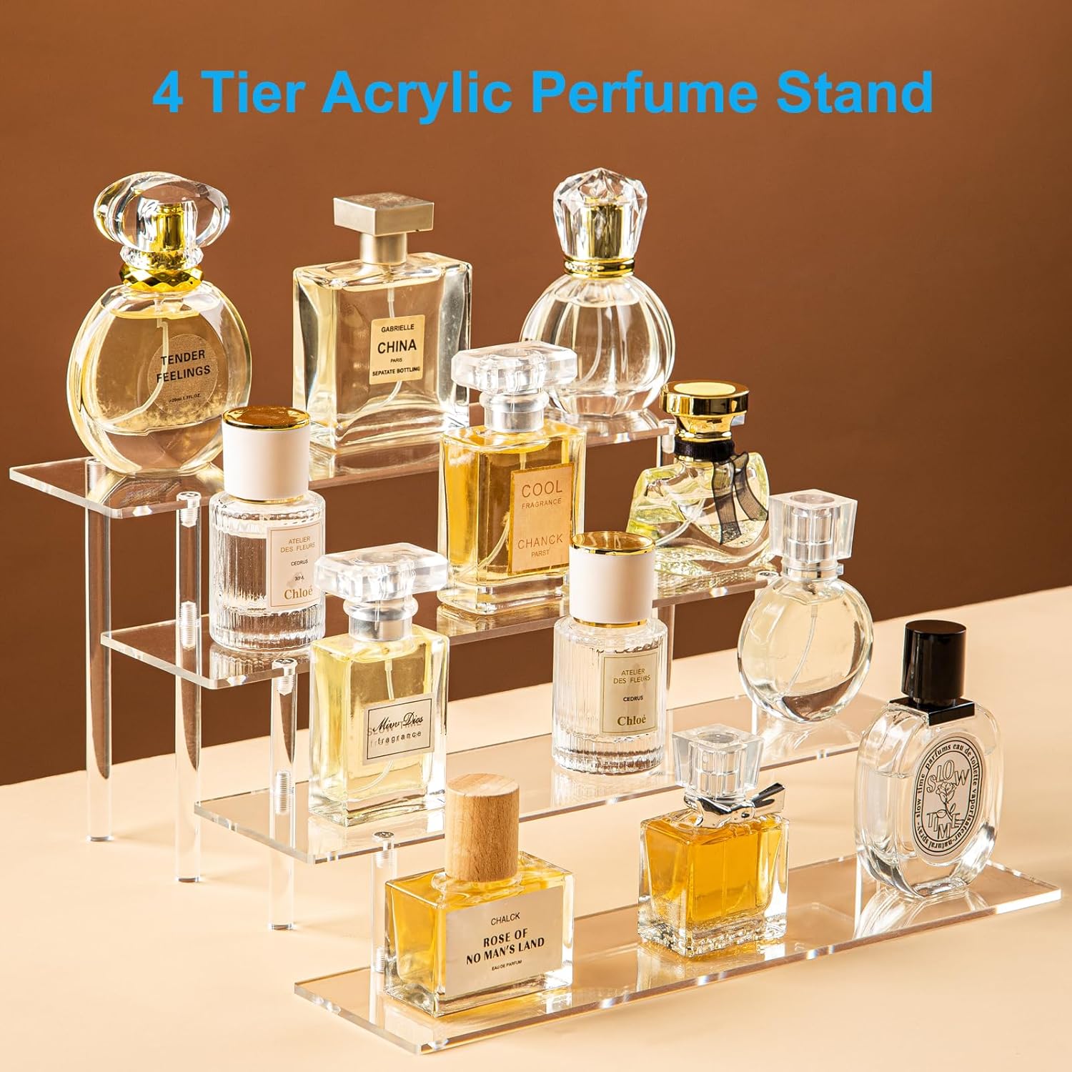 4 Tier Acrylic Perfume Organizer Stand, Clear Display Risers for Perfume, Cologne, Cosmetic, Skincare, Funko POP