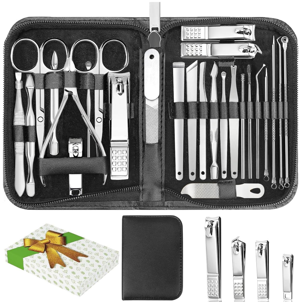 26-Piece Professional Manicure and Pedicure Kit, Nail Clippers Set, Stainless Steel Nail Care Tools with Travel Case