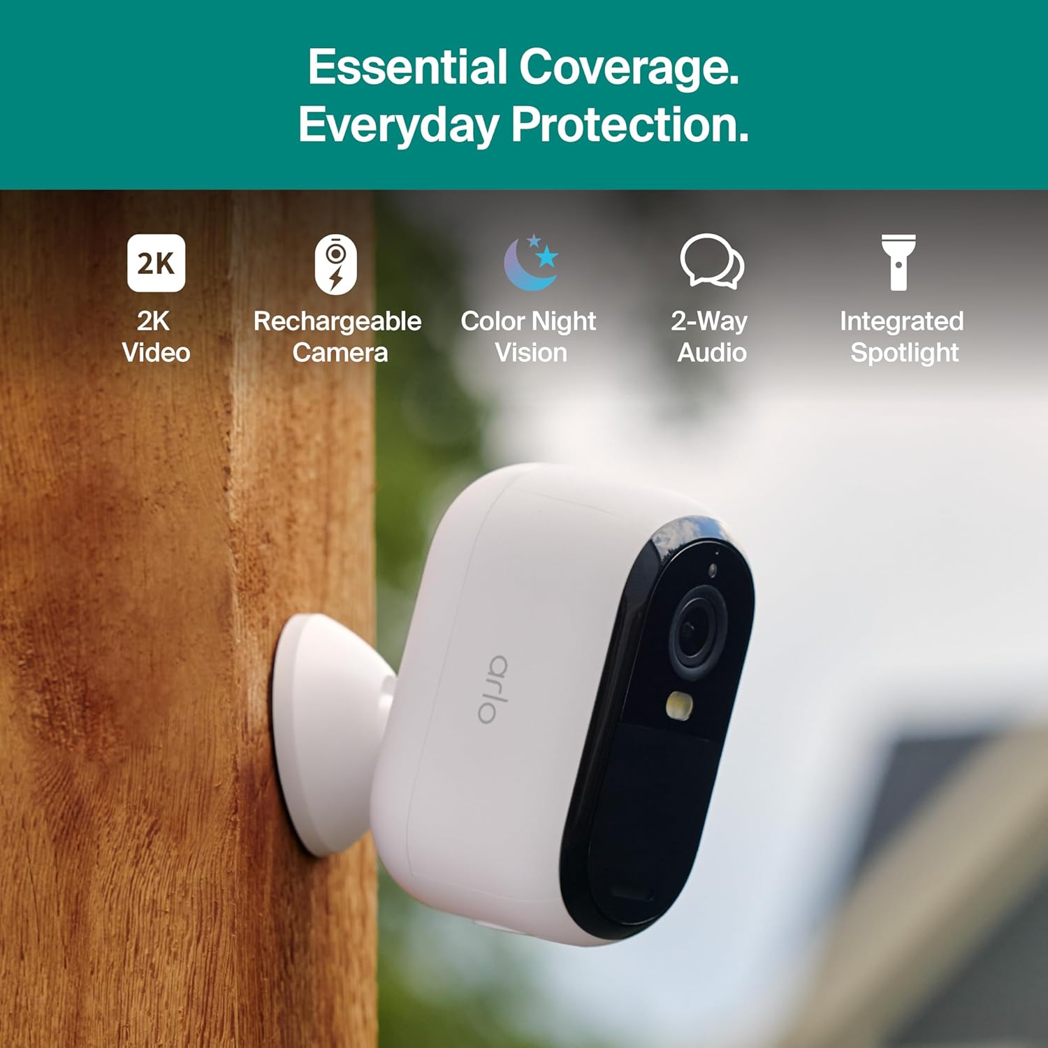 Security Cameras Wireless Outdoor - Arlo Essential Battery 2K (3rd Gen, Latest Version), Color Night Vision, Two-Way
