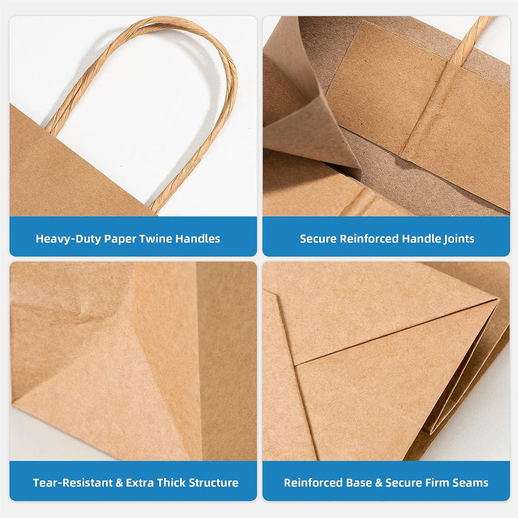Brown Paper Bags with Handles, 250 Pack 8x4.75x10 Inch Shopping Gift Bags