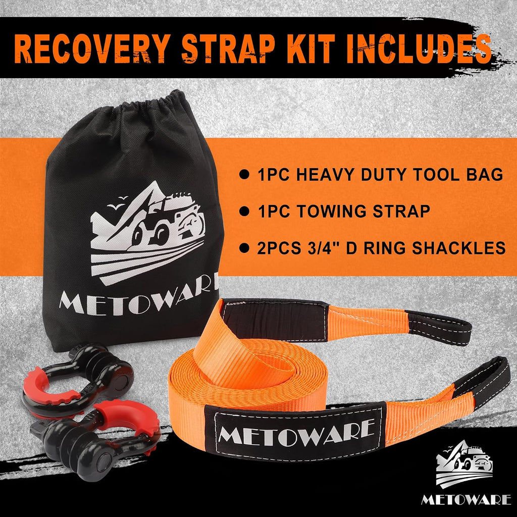 Heavy Duty Tow Strap Recovery Kit with D Ring Shackle, 3" x 20ft