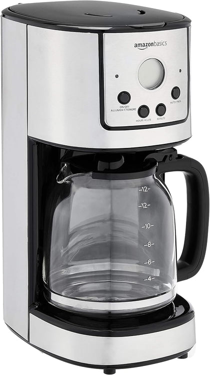 Programmable Coffeemaker with Carafe and Reusable Filter, Stainless Steel, 12 Cups, Black