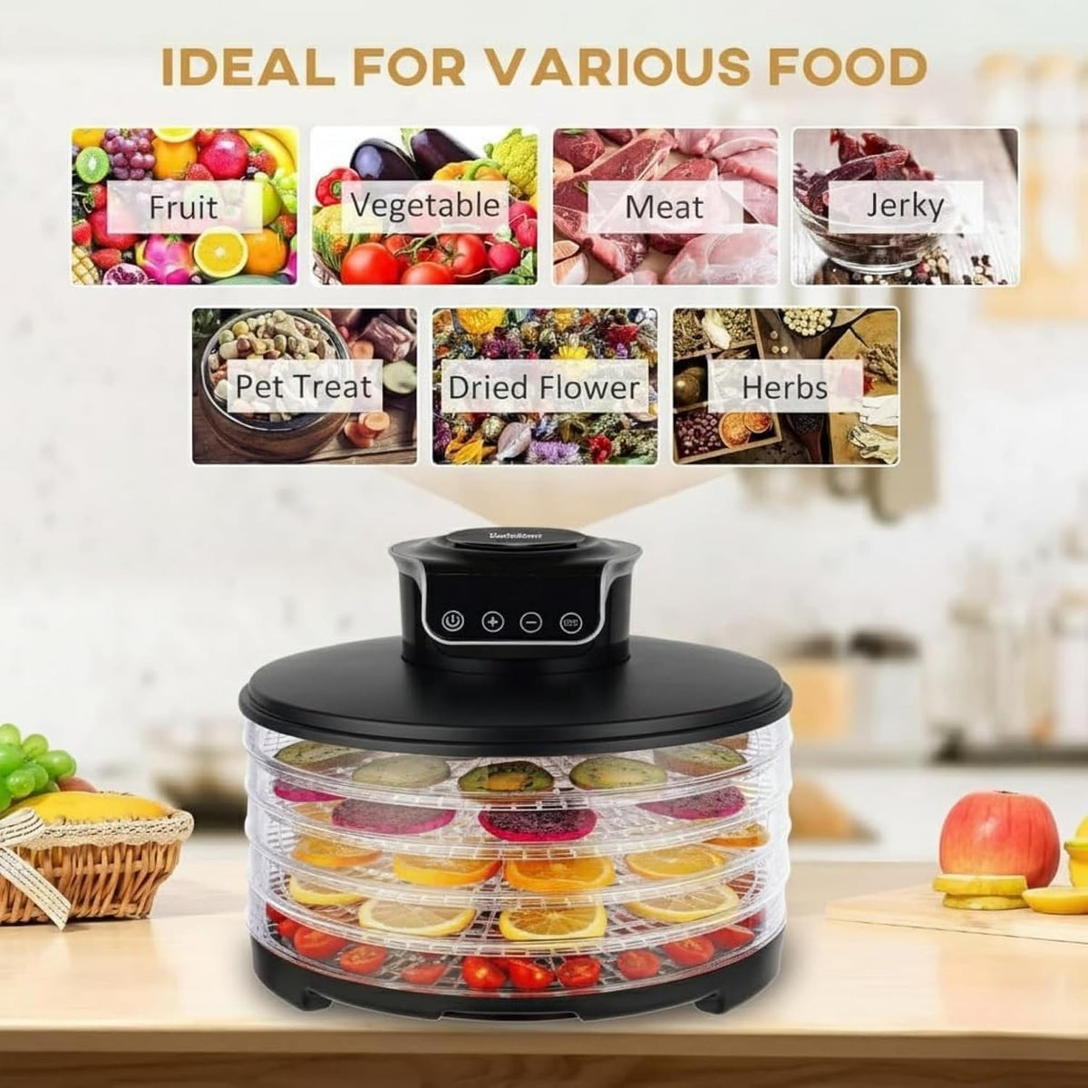 Food Dehydrator DryLite 245 – 5 Tray Adjustable, BPA-Free – 4-Hour Quick Drying, Even Heat, Easy Temp Control –