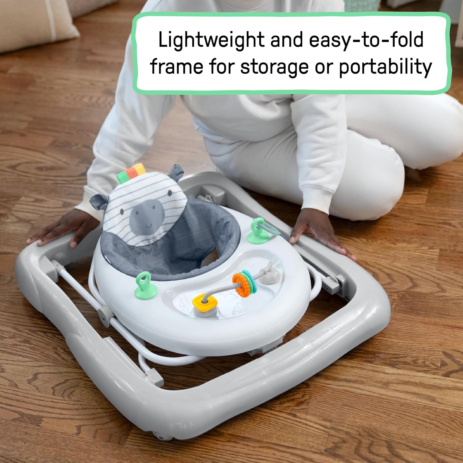 Smooth Strides Activity Baby Walker - Chambray, Developmental Walker, 3 Adjustable Heights, Toys Included, 6M-12M
