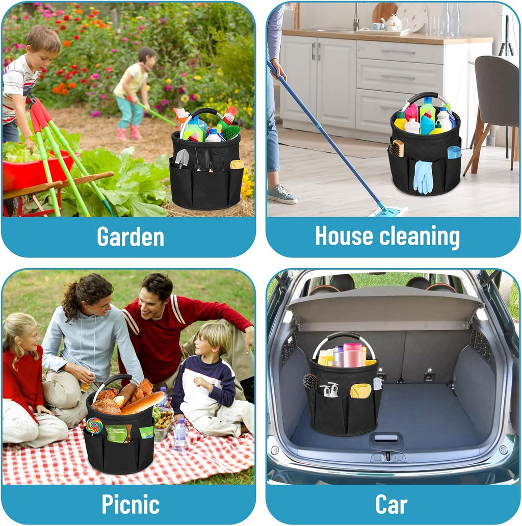 17L Portable Cleaning Bucket Organiser, 6 Pockets Foldable Cleaning Caddy with Handle Wearable Cleaning Caddy Bag for