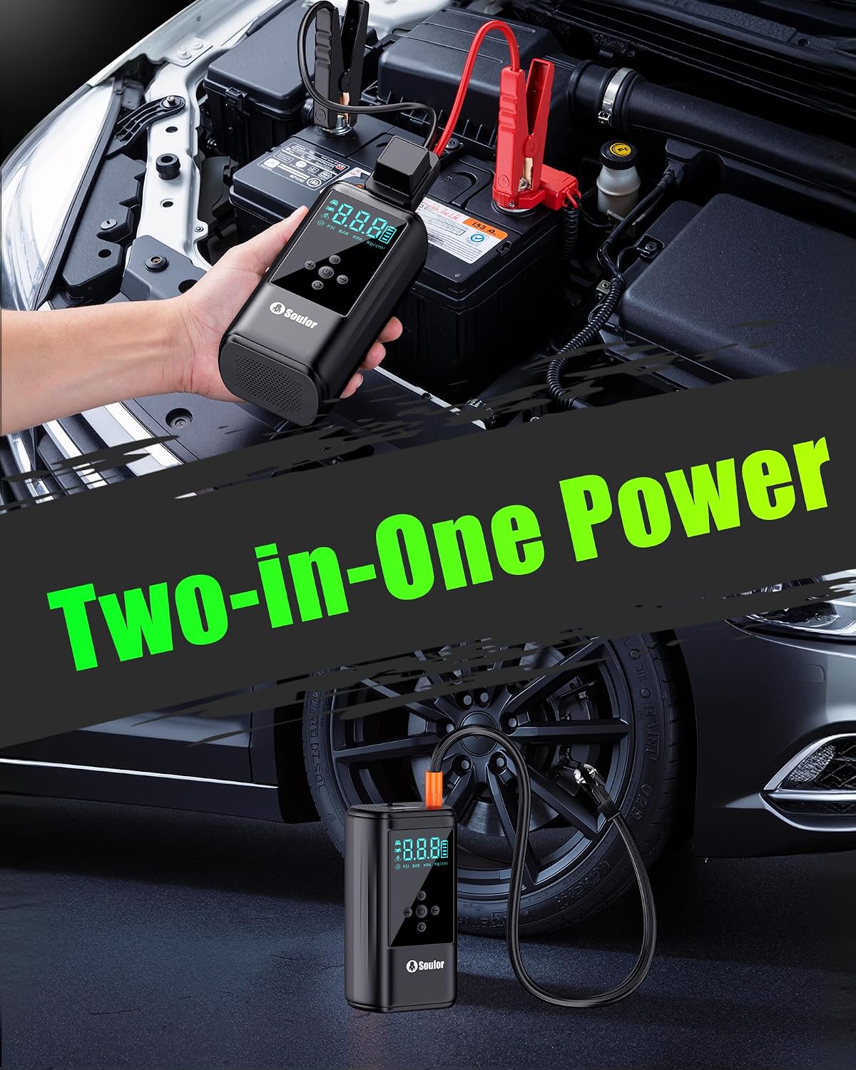 Jump Starter with Air Compressor, 6000A Car Battery Jumper Starter with 160 PSI Tire Inflator Portable, LED Display