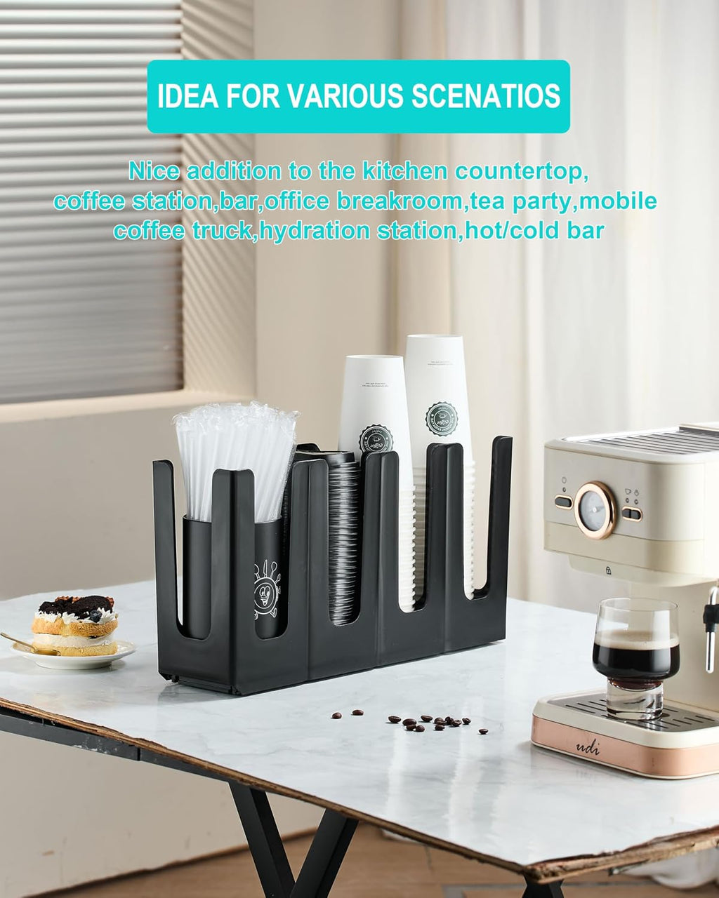 Cup Holder Lid Dispenser with Straw Organizer,Disposable Coffee Cup Dispenser,Cup Storage Organizer for Breakroom