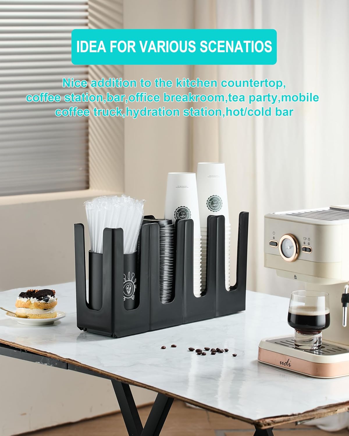 Cup Holder Lid Dispenser with Straw Organizer,Disposable Coffee Cup Dispenser,Cup Storage Organizer for Breakroom