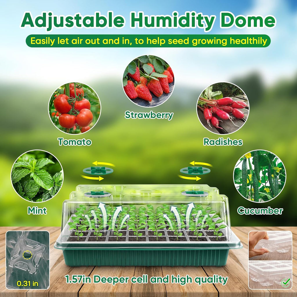 40-Cell Seed Starter Tray with Grow Light, Heat Mat, Humidity Dome | Waterproof Seedling Heat Mat, Heated Seed
