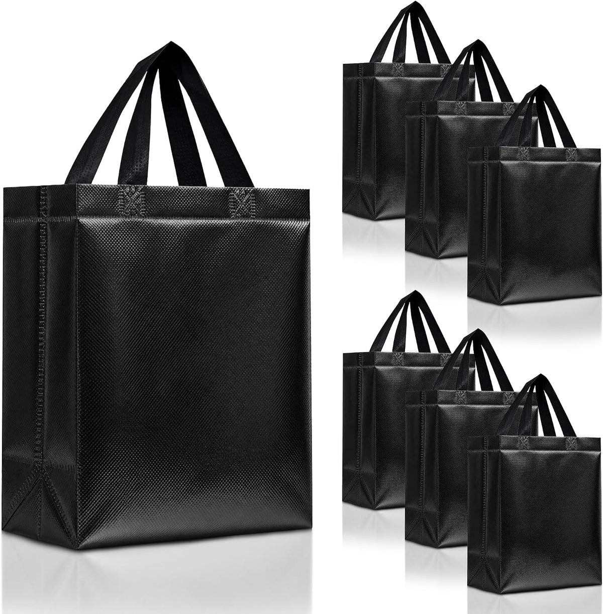 Set of 30 Reusable Medium Black Gift Bags with Handles in Bulk