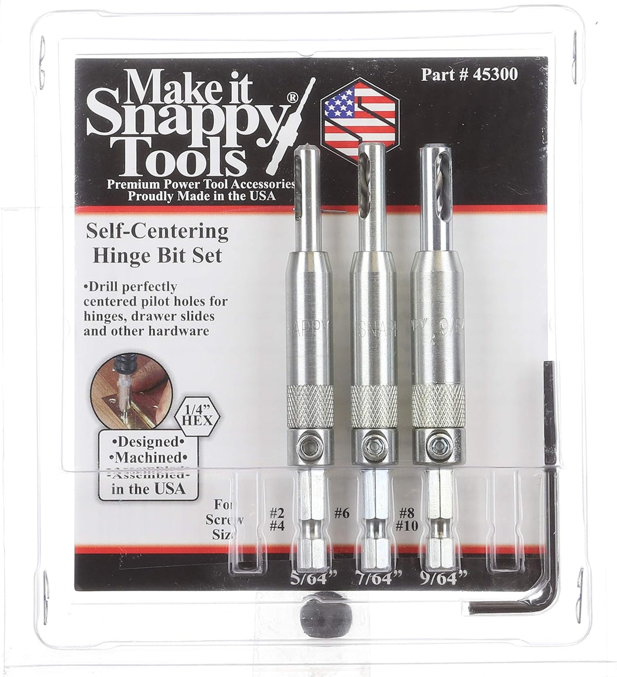 Snappy 3pc Self Centering Hinge Drill Bit Set Made in USA