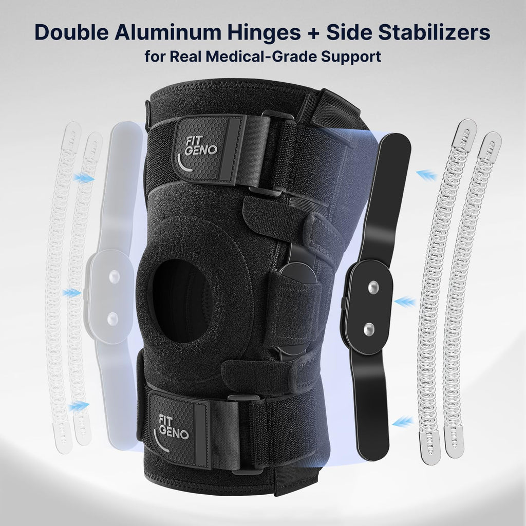 Hinged Knee Brace for Meniscus Tear: Adjustable Knee Support for Knee Pain w/Side Stabilizers & Hinges for Injury or