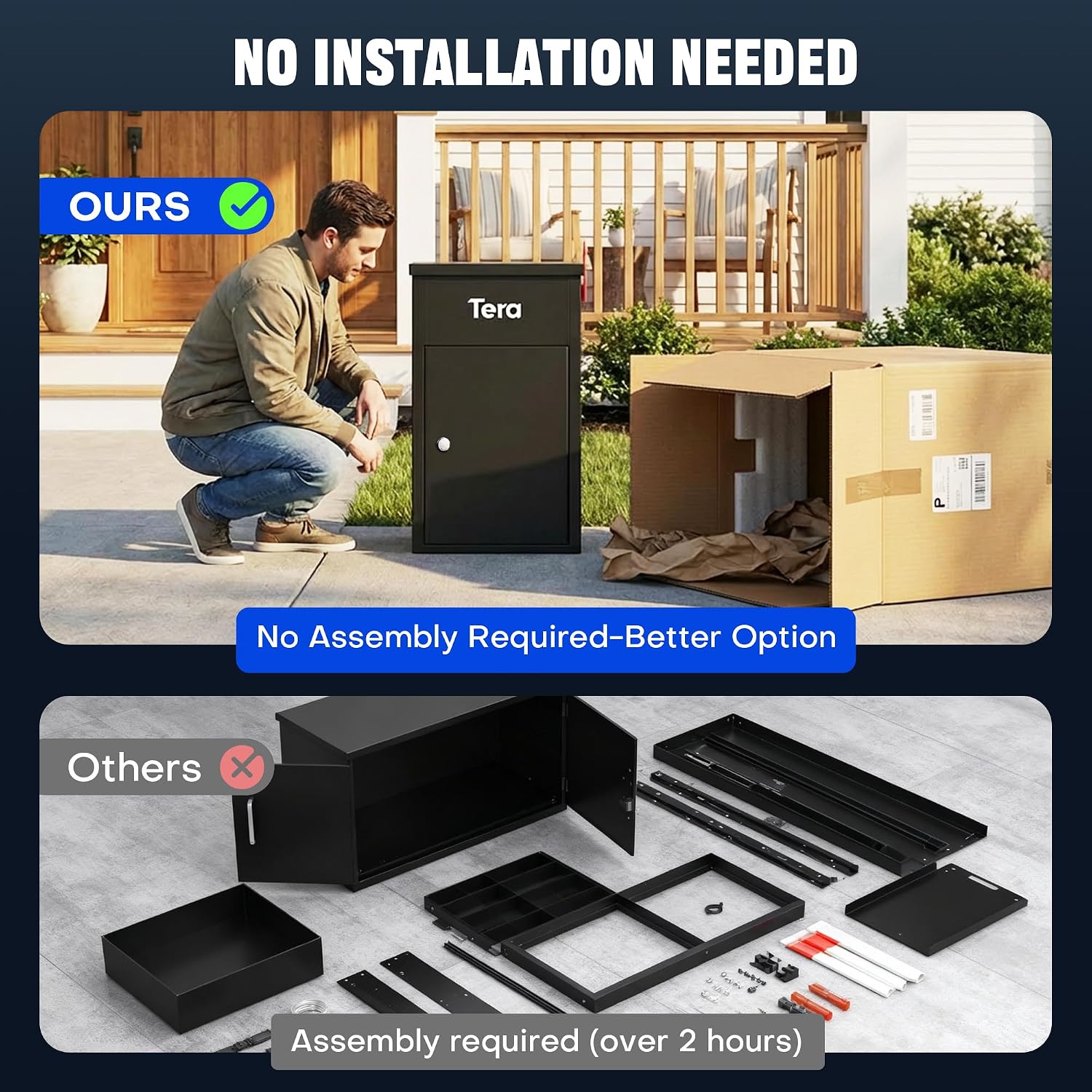 Package Delivery Boxes for Outside: 23" No Assembly Anti-Theft Design | Galvanized Steel, Anti-Theft Baffle