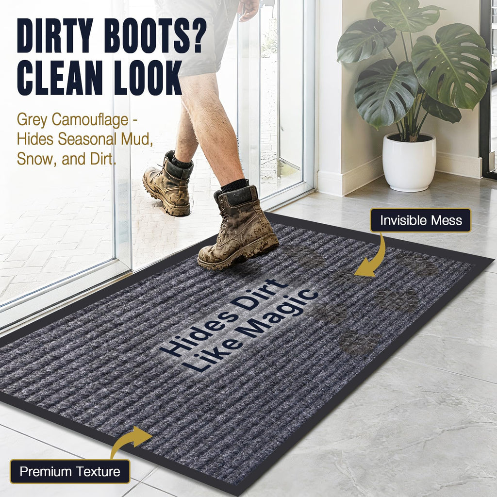 Commercial Floor Mat 2Pcs 3'x5' Grey Heavy Duty Rubber Entrance Rug