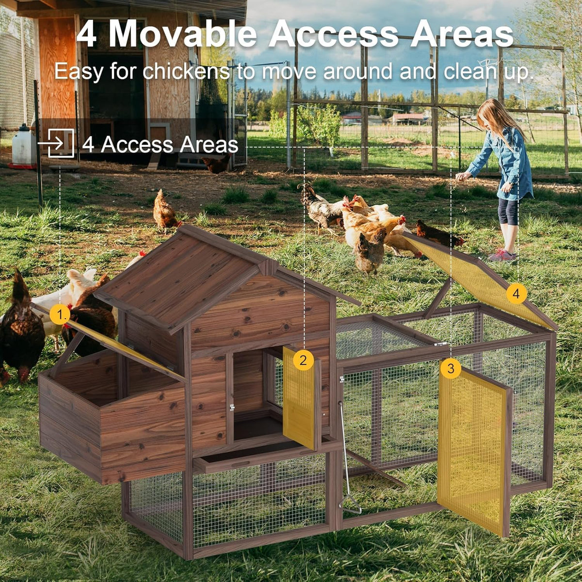 Large Wooden Chicken Coop, 160IN Outdoor Chicken Cages and Run with Nesting Boxes for 2-8 Chickens, Hen Run Poultry