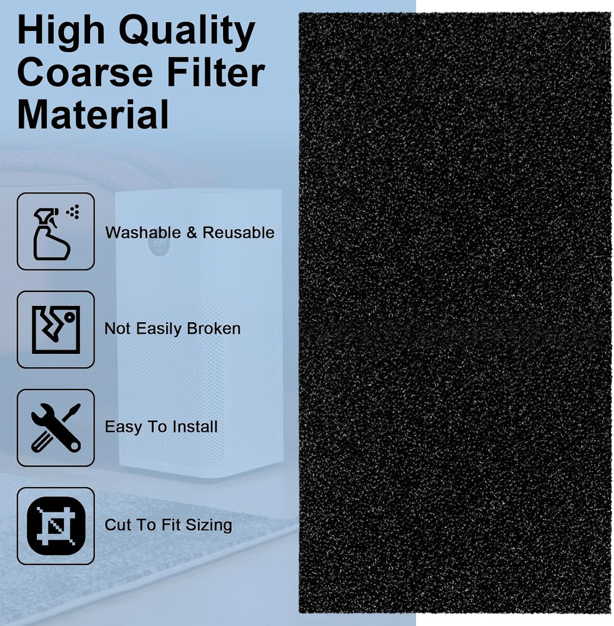 Air Filter Foam Sheet Material, 24" x 12" x 3/8" 40 PPI Filter Foam Sheet