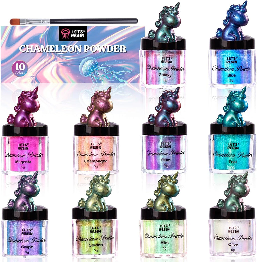 Chameleon Mica Powder, 10 * 5g Color Shift Mica Powder | for Epoxy Resin/Tumbler, Saturated Color Shifting Chrome