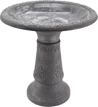 BB05 Fiberclay Bird Bath Outdoor Garden Decor, Antique Vintage Weather Resistant Water Bowl for Backyard and Patio