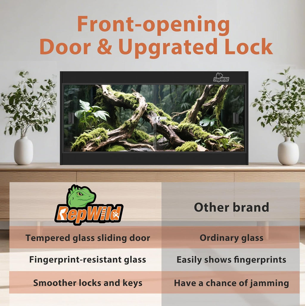 20 Gallon PVC Reptile Enclosure, RepWild 24"x18"x12" Terrarium/Tank with Heavy-Duty Screen Top, Glass Sliding Doors &