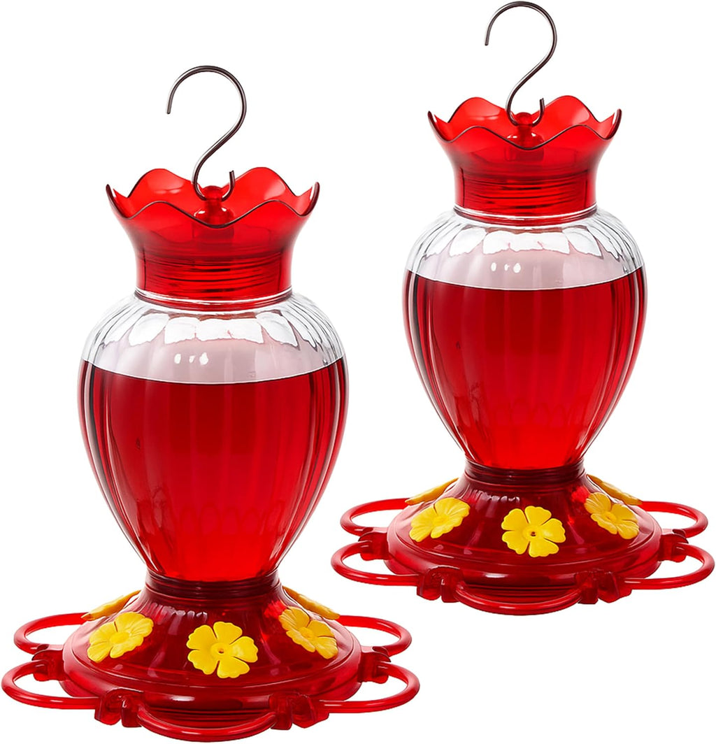 Backyard Expressions Hummingbird Feeder Set of 2 – Large 20 Oz Plastic Feeders for Outdoors with 6 Flower Ports