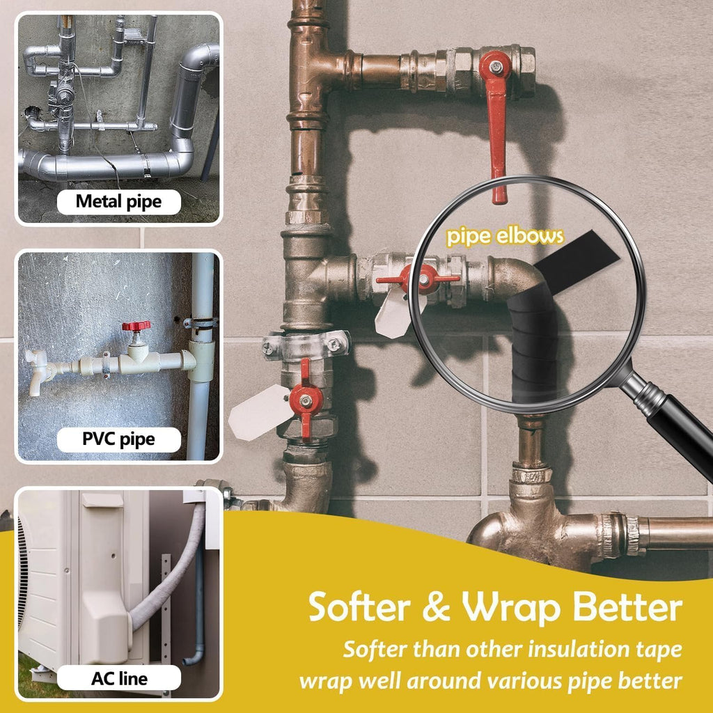 Pipe Insulation Tape, Pipe Wrap Insulation Foam Tape Self Adhesive, Outdoor Water Pipe Insulation Roll for HVAC, AC