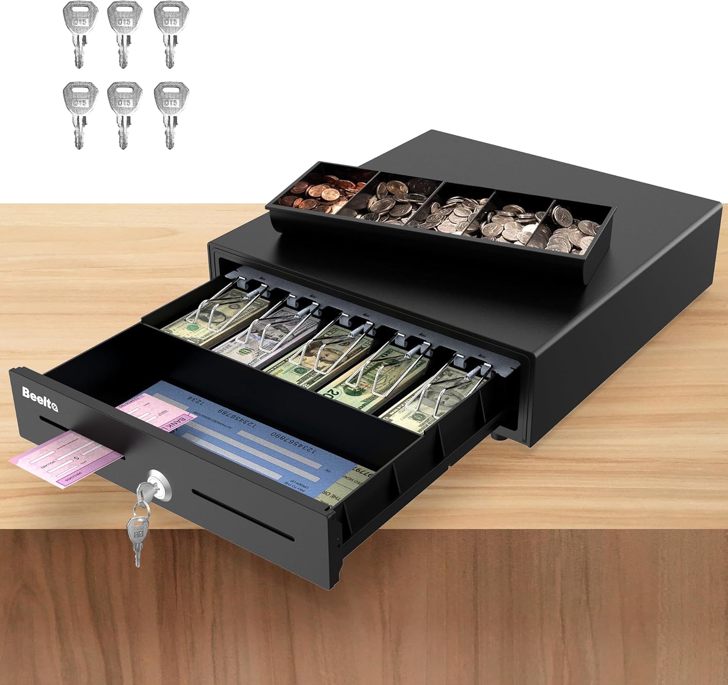 16" Heavy Duty Cash Drawer Auto Open – 5 Bill/5 Coin with Emergency Switch – RJ11/12 Compatible with Square, Clover